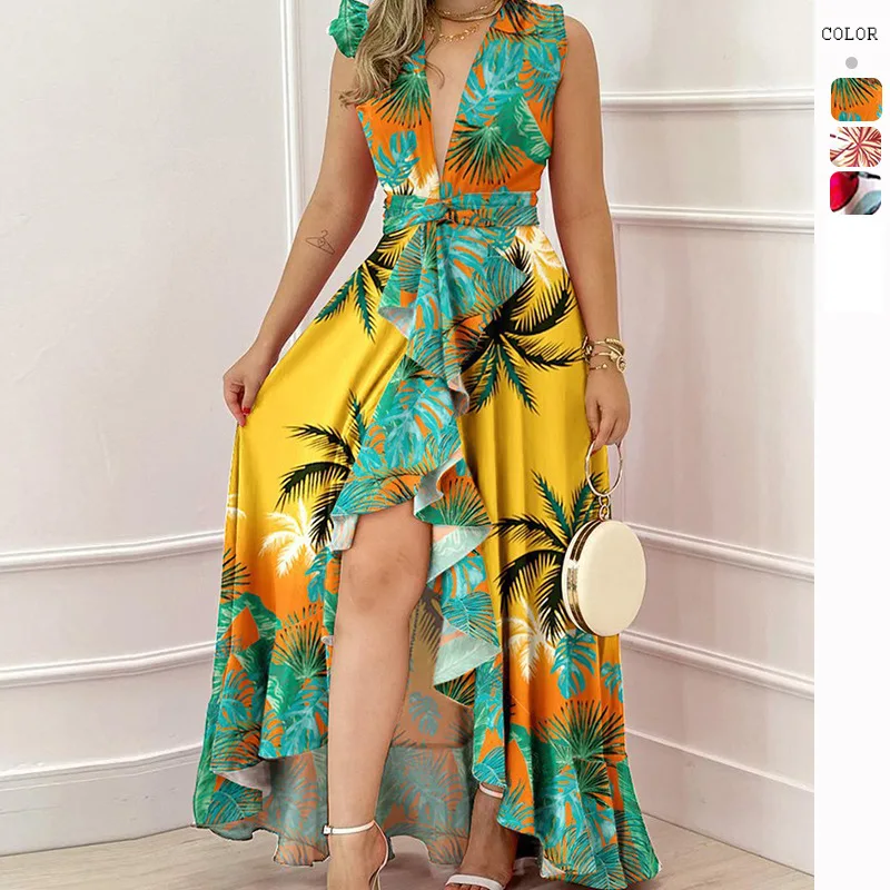 

Женское платье с V-образным вырезом, летнее платье большого размера с принтом, 2023