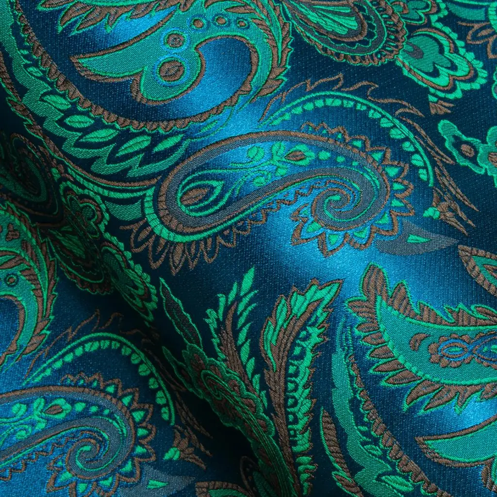 Designer Shirts for Men Silk Long Sleeve Blue Green Paisley Embroidered Slim Fit Male Blouses Casual Breathable Tops Barry Wang