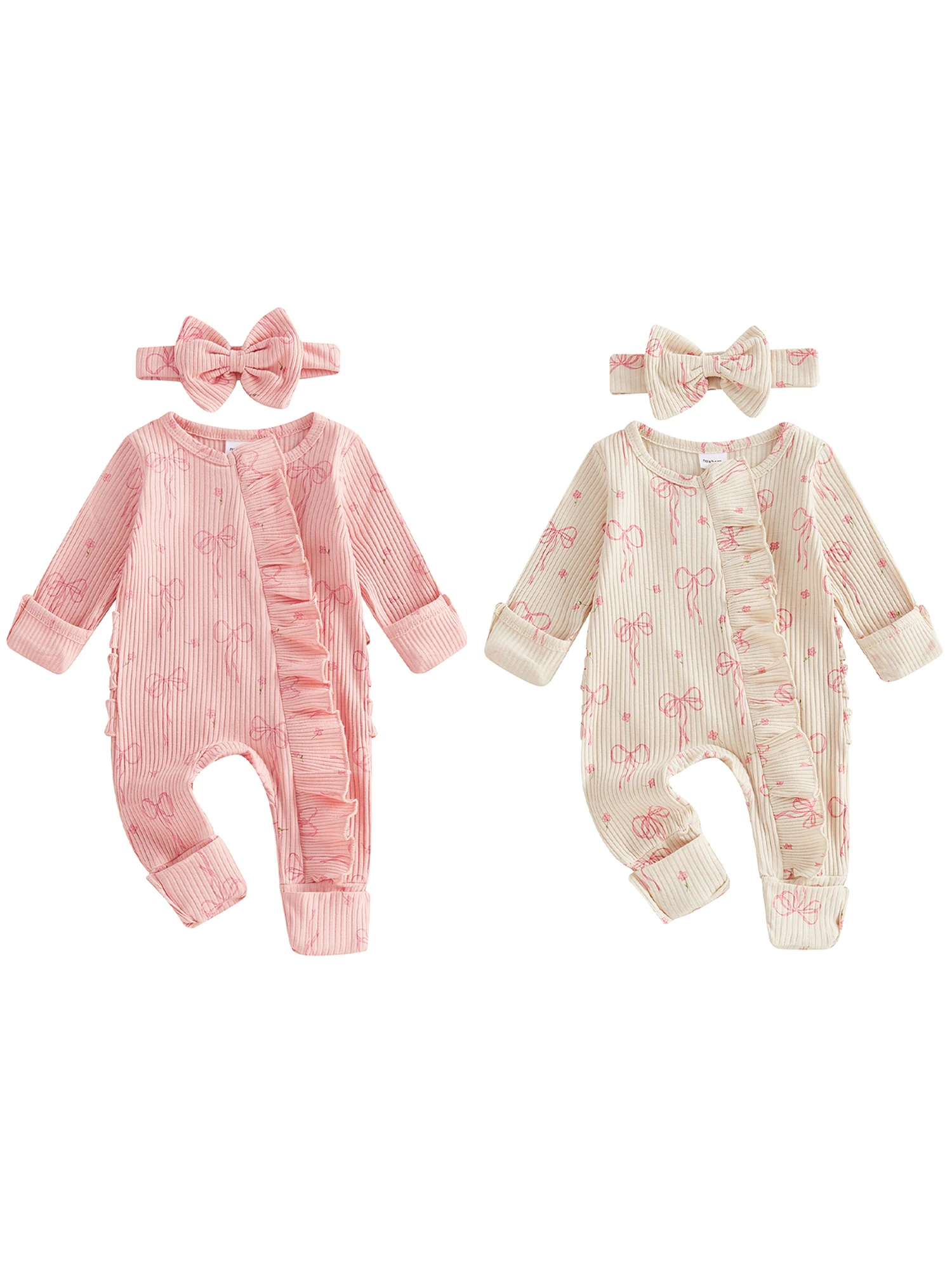 Stylish Baby Girls Floral Ruffle Romper and Headband Set