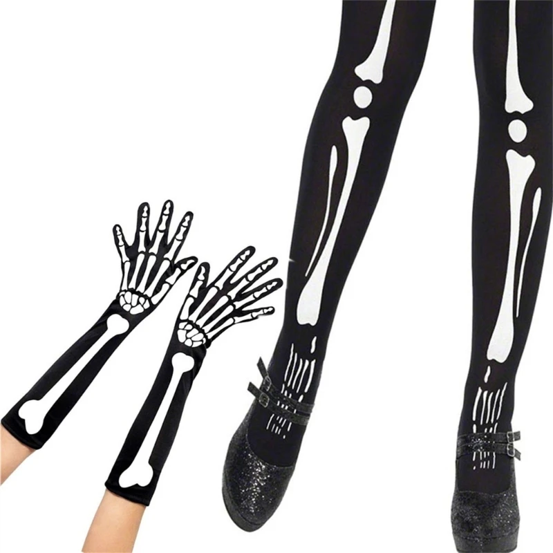 Cosplay Gloves Glowing Skeleton Stocking Set For Halloween Party