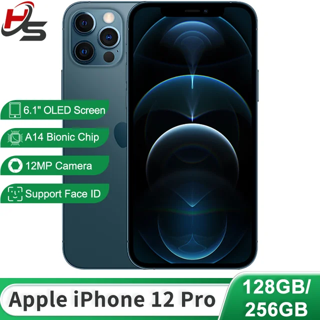 Apple iPhone 12 Pro 128GB/256GB ROM Unlocked 6.1" 2532 x 1170 OLED Screen With Face ID A14 Bionic Chip 12MP+12MP Camera NFC
