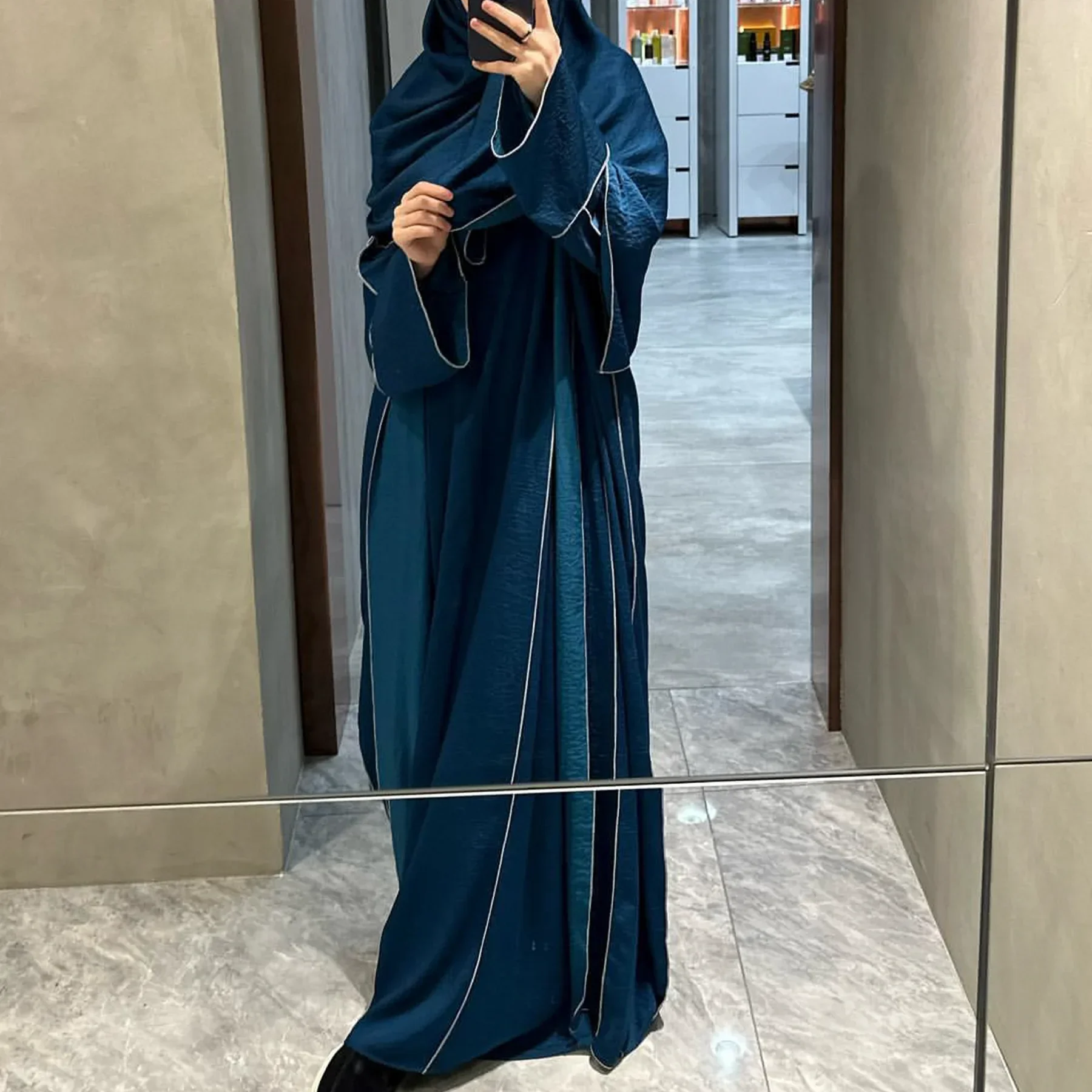 

2 Piece Abaya Muslim Woman Set Kimono with Short Sleeve Inner Dress Ramadan Dubai Turkish Party Kaftan Modest Islamic Clothing