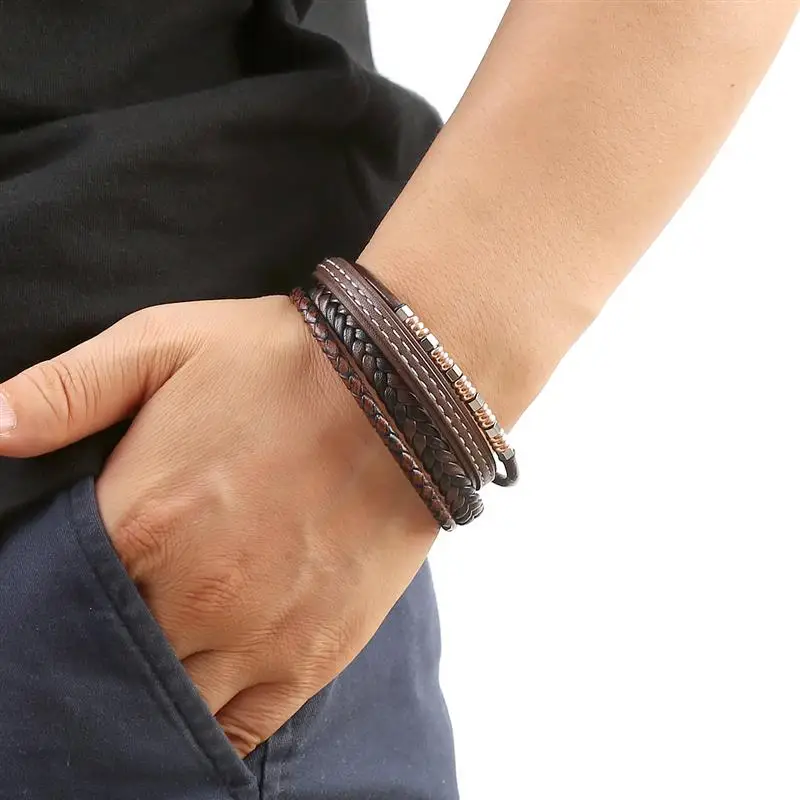 Bracciale in pelle marrone fatto a mano, Made in Italy, regalo per uomo