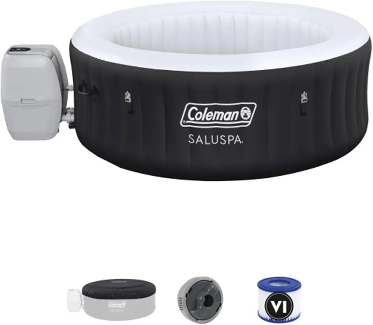 4 Person Capacity Inflatable Portable Round Hot Tub with 60 Air Jets Tub Cover and Pump Durable Thick Material for Outdoor Use