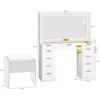 Vanity with LED-Lit Mirror & Electrical Socket, Cosmetic Vanity Station with 11 Compartments and Magnifier, 46'' Dressing Table 4