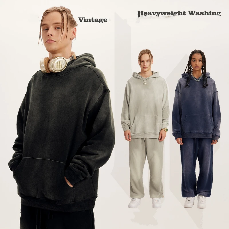 

Fashion Street Cleanfit Men Women Blank Hoodys Set Winter Retro Sweatshirts