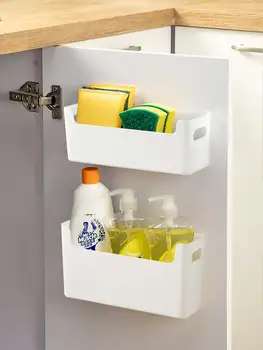 WORTHBUY Supporto per Rack di stoccaggio in plastica multifunzionale scatola portaoggetti per armadietto da cucina con montaggio a parete senza perforazione 1