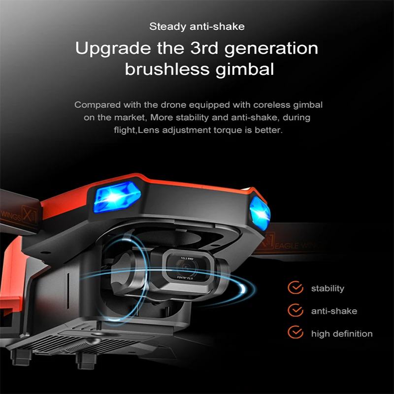 X22 드론 6K ESC 3 축 짐벌, 브러시리스 GPS, FPV 광학 흐름 로컬라이제이션, 전문 공중 5G 와이파이, 360 ° 장애물 회피