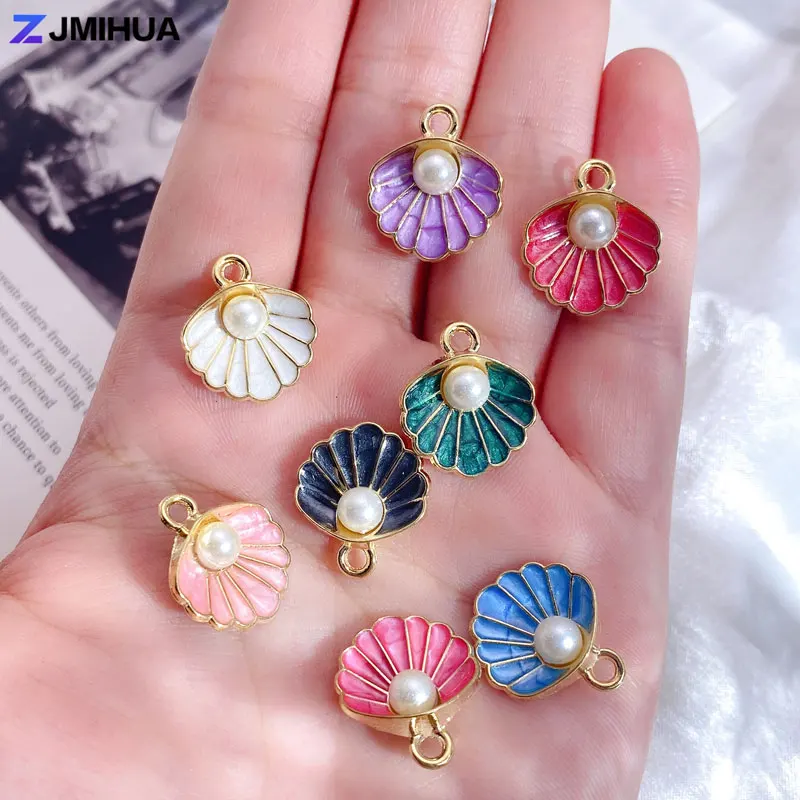 15pcs Pearl Shell Charms Pendants Enamel Charm For Jewelry Making