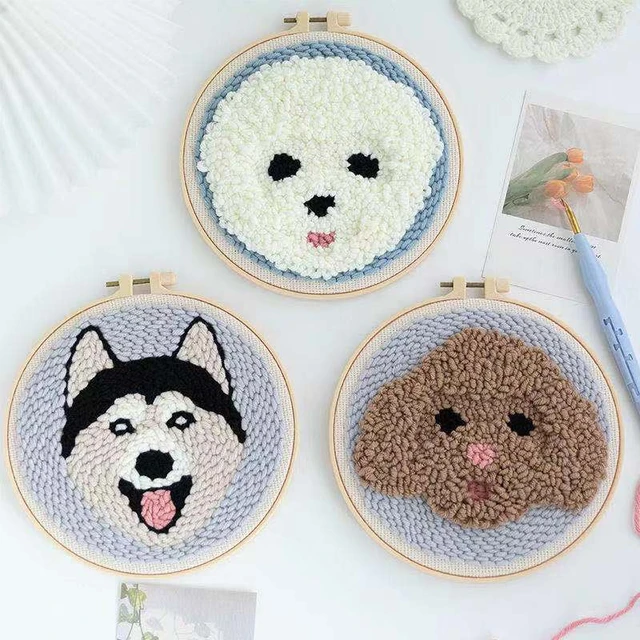 Dog Print Punch Kits for Adults Kids Beginner, DIY Rug Yarn Kit