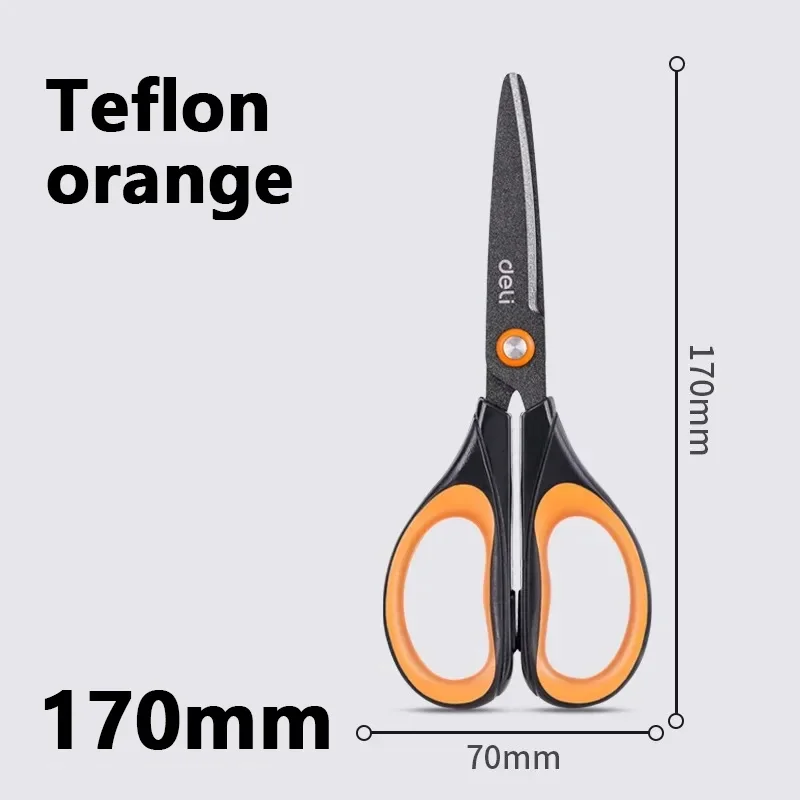 Deli 6055 Teflon Scissors Anti Rust Anti Adhesive Black Blade Sharp Office And Learning Supplies Tijeras Para Manualidades paper cutter stationery scissors soft handle scissors portable scissors cutter black blade scissors