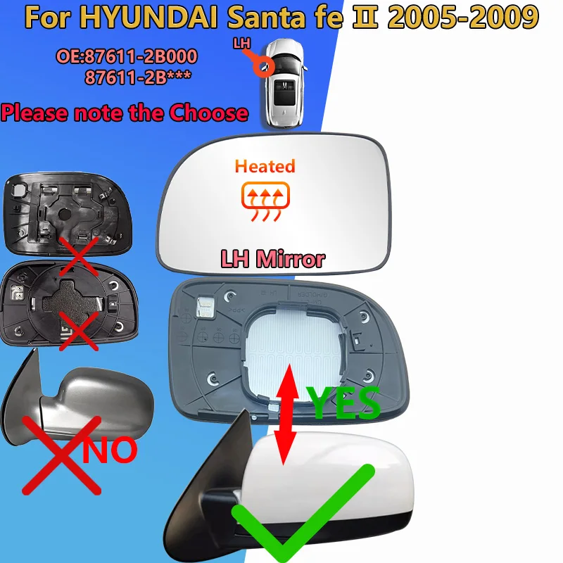MSMDG Vetro Specchietto Retrovisore Auto per Hyundai Santafe Santa Fe 2006 2007 2008, Riscaldamento Specchio Laterale in Vetro Porta Ala Specchio Esterno,B/Right