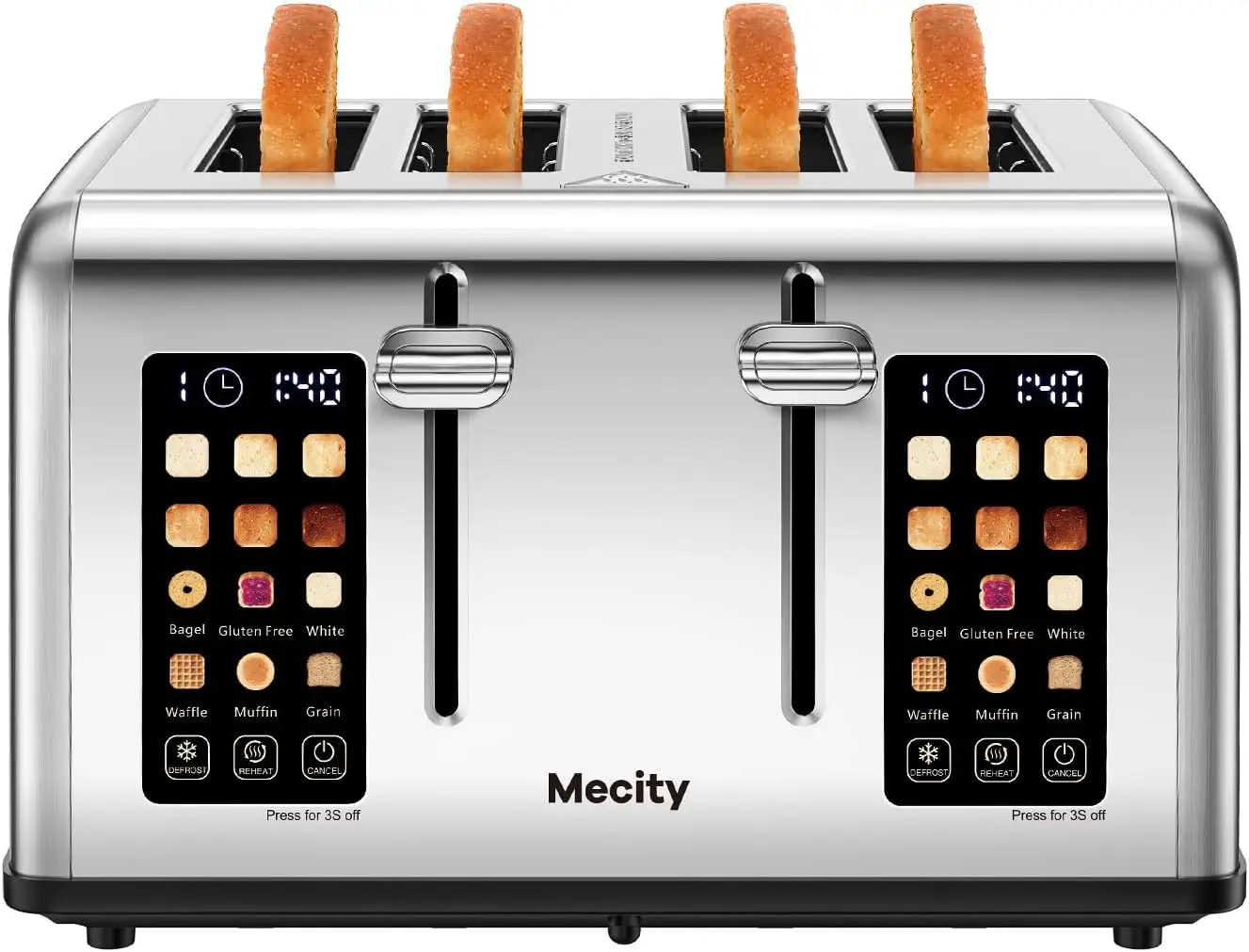 4 Slice Toaster Touch Screen Control 4 Wide Slot Stainless Steel Smart Bread Toaster for Bagel Muffin Waffle Dual Control Pannel