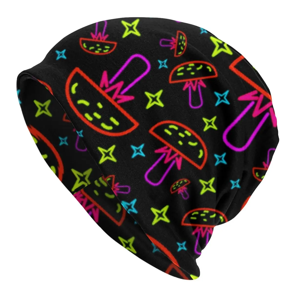 

Neon Trippy Mushrooms Slouchy Beanie Hat Magic Hippie Colorful Aesthetic Cool Knitting Skullies Beanies Cap for Winter Ski