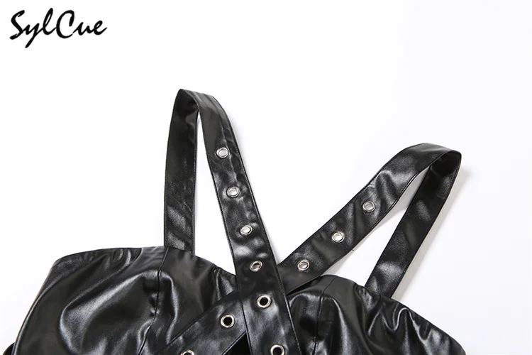 Nibber Schwarz Geheimnisvoll Sexy Enge Heiße High Street Kreuz Retro Matte Trendy Mode Kühlen Sommer Neue frauen Kreuz Halter weste – Detail 11