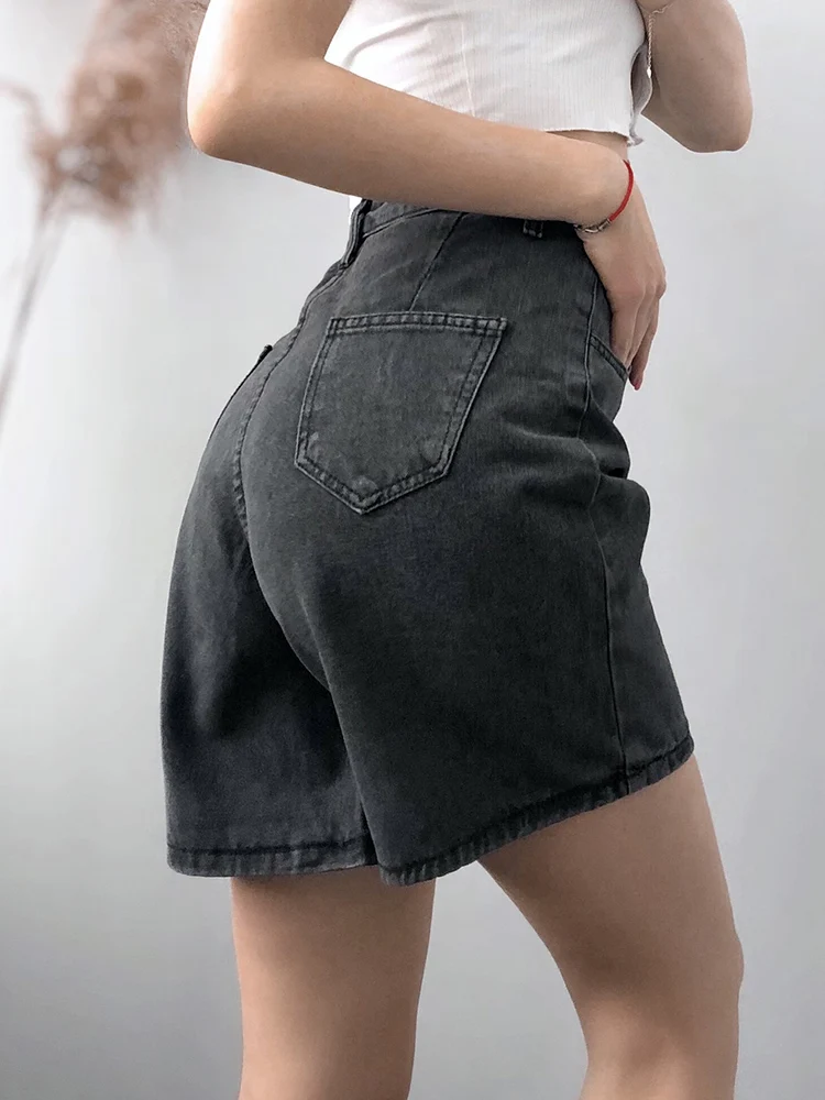 New Summer Women's Loose High Waist Button Wide Leg Jeans Sexy Shorts Casual Women's Loose Blue Denim Shorts Womens Shorts