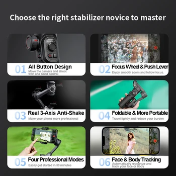 AOCHUAN 3-Axis Handheld Gimbal Stabilizer for Smartphone with Fill Light for iPhone Android Face Tracking Tiktok Vlog Smart XE 2