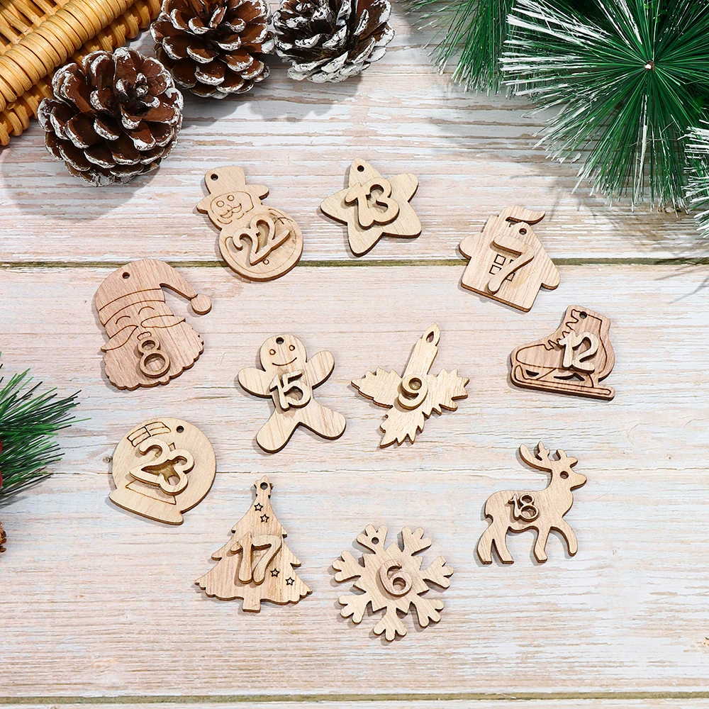 1Set Countdown Christmas Advent Calendar Label Xmas Advent Calendar Numbers DIY Gift Bags Hanging Tags Christmas Advent Calendar
