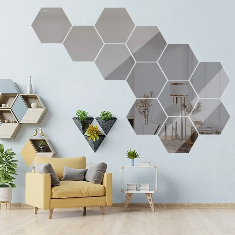 Hexagon Mirror Sticker 3D Mirror Acrylic Wall Stickers Self Adhesive Decals DIY Bedroom Living Room Bathroom Home Decor 1/60pcs mirror wall sticker acrylic wall sticker wall sticker