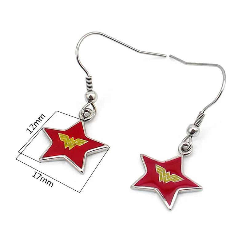 2017 New Design 316L Stainless Steel Red Five-pointed Star Dangle Earrings Wonder Women Drop Earrings in Jewelry 2