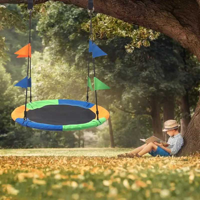 Flying Saucer Tree Swing Set 100CM Garden Swing Kids Hanging Seat Indoor Outdoor Platform Saucer 660lb Kids & Adult Outdoor Toy 4