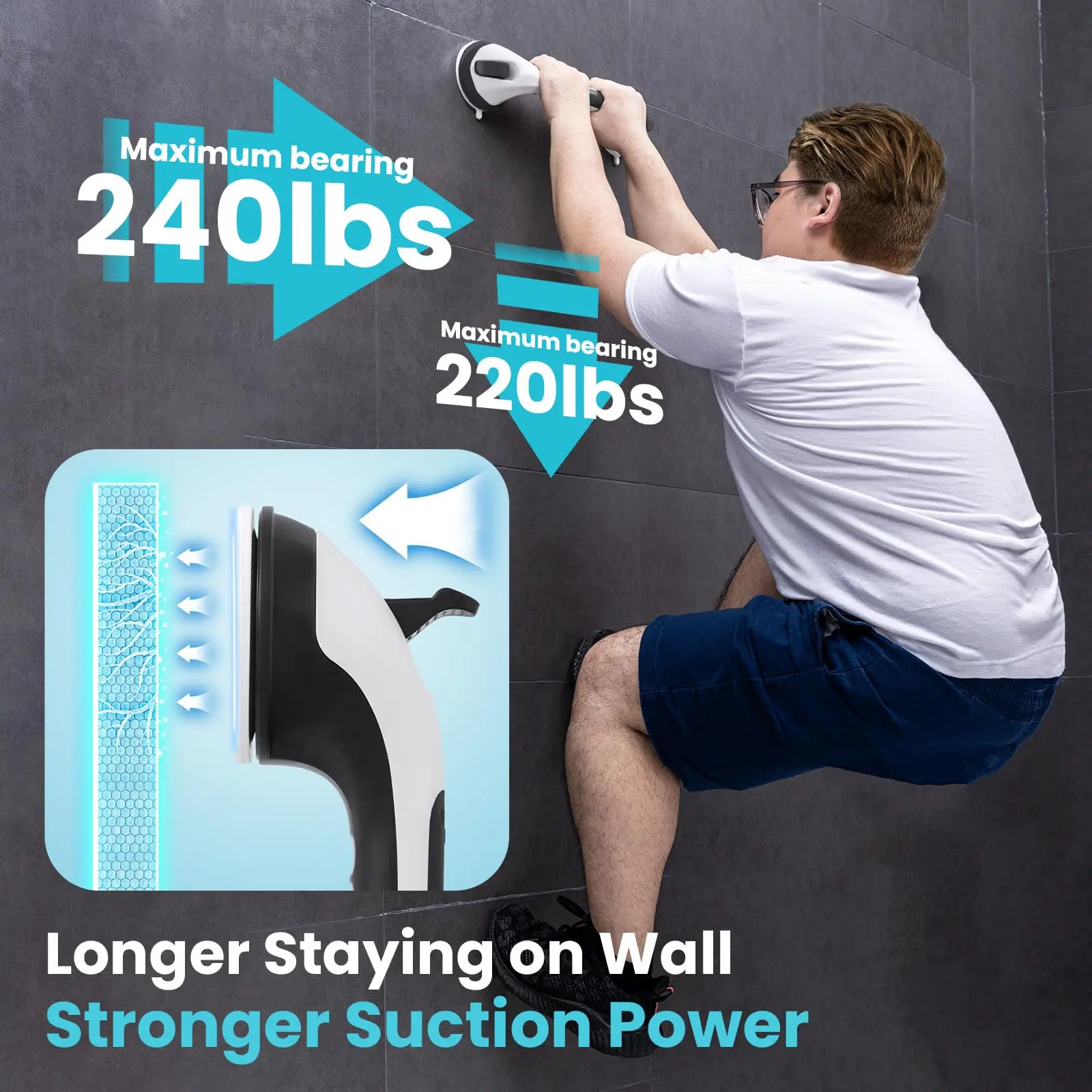 TAILI Shower Grab Bar 1/2pcs Black for Bathtubs Heavy Duty Bathroom Handle Removable Shower Handrails for Seniors and Elderly - Image 8