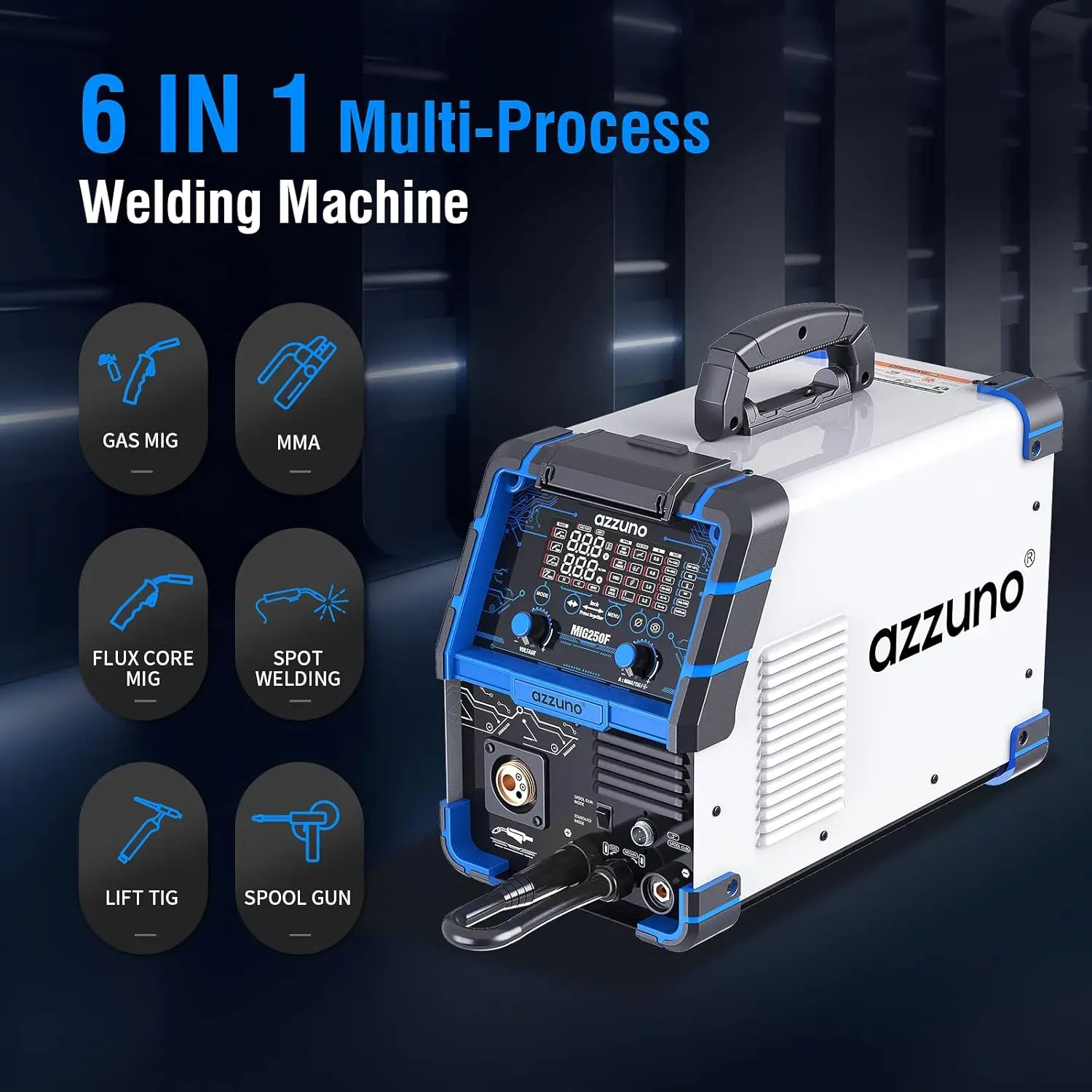 AZZUNO Aluminum 250Amp MIG Welder,6 in 1 Gas MIG/Spool Gun Compatible Welding Machine 110V/220V 2