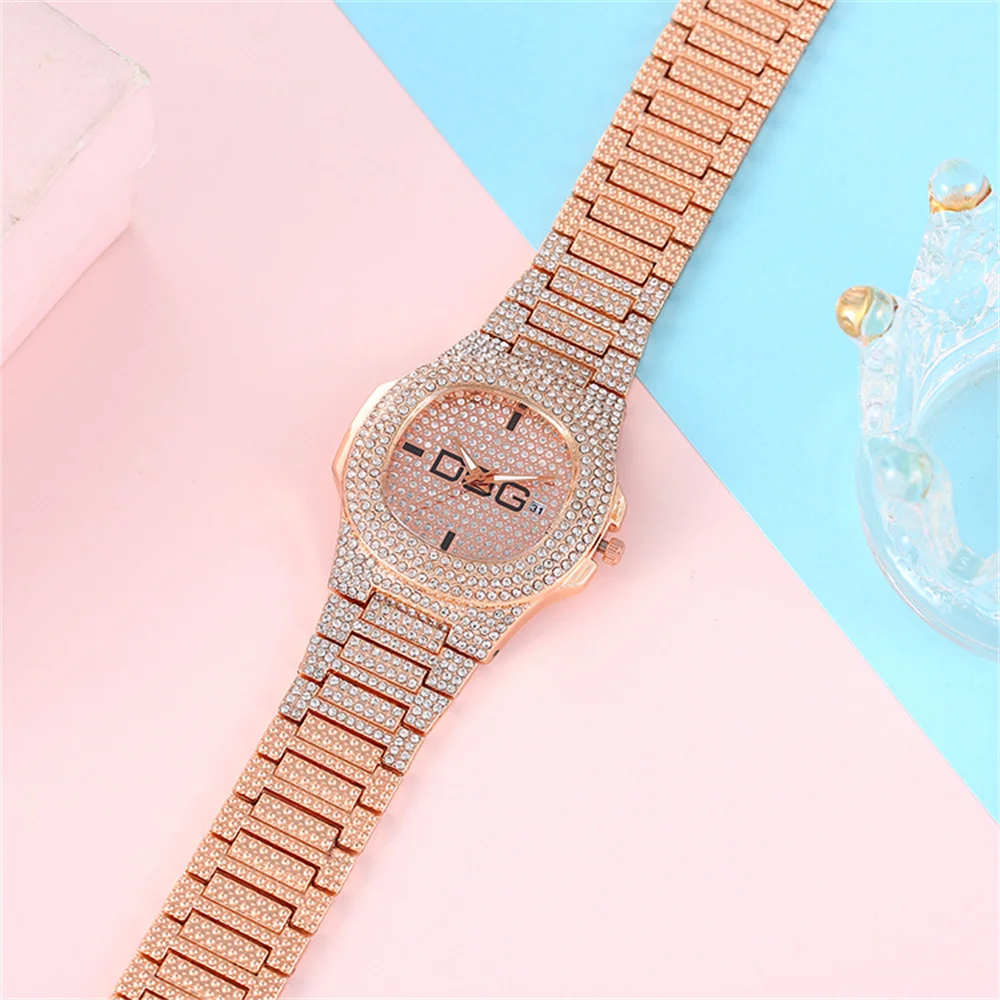 Man's Watch Luxury Full Star Diamonds Calendar Quartz Watches Fashion Rose Gold Stainless Steel Male Hip Hop Large Dial Clock 4