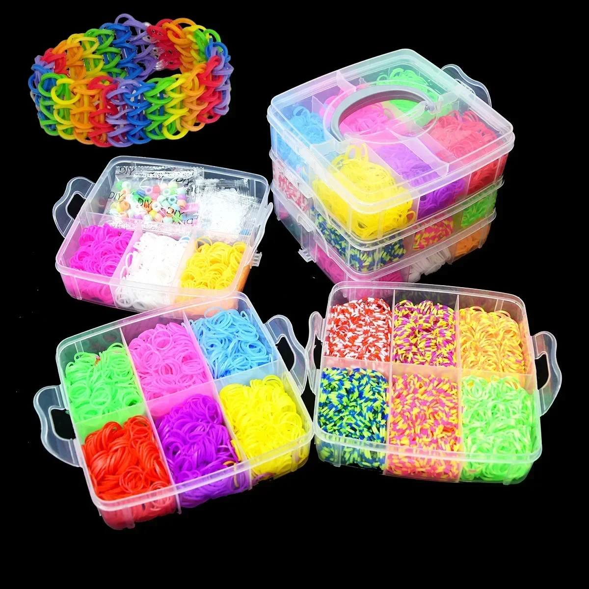 Creative Colorful Loom Bands Set Loom Band Weaver Kit Loom Band Kit Rubber Band Bracelet Kit Jewellery Making Kit Friendship Bracelet Making Kit Rainbow Bracelet Making Kit DIY Rubber Band Woven Bracelets Craft Toys for Girls Birthday Gifts