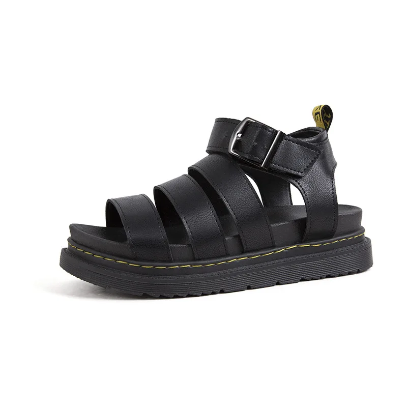 Spot Large Summer Thick Sole One Line Casual Roman Sandals Women's Cross Border Round Head Buckle Shoes