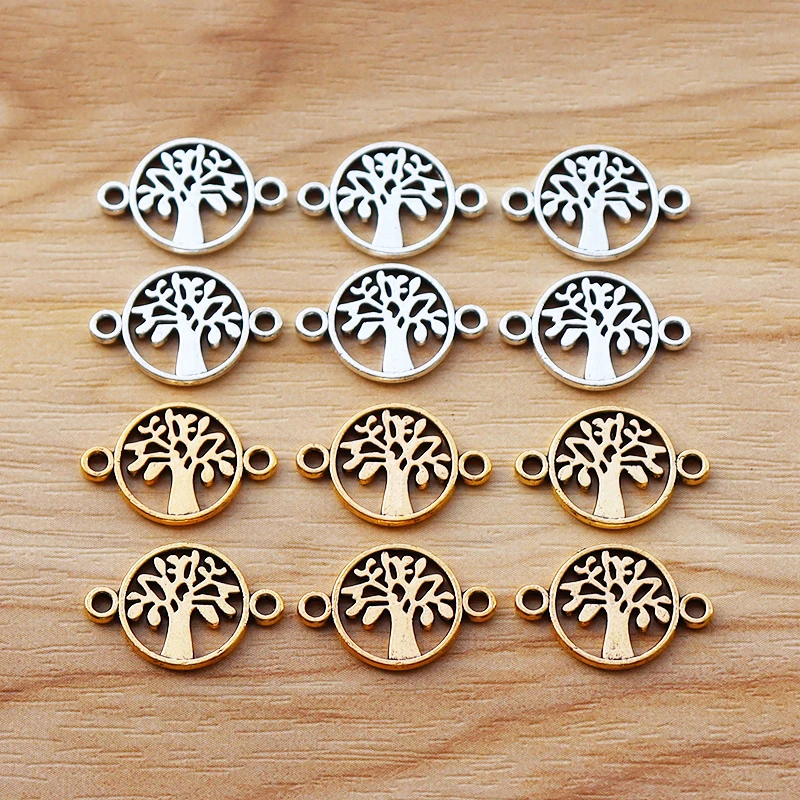 

50 Pieces Tibetan Silver/Gold Color Tree Connector Charms for DIY Bracelet Jewellery Making Accessories 12x18mm