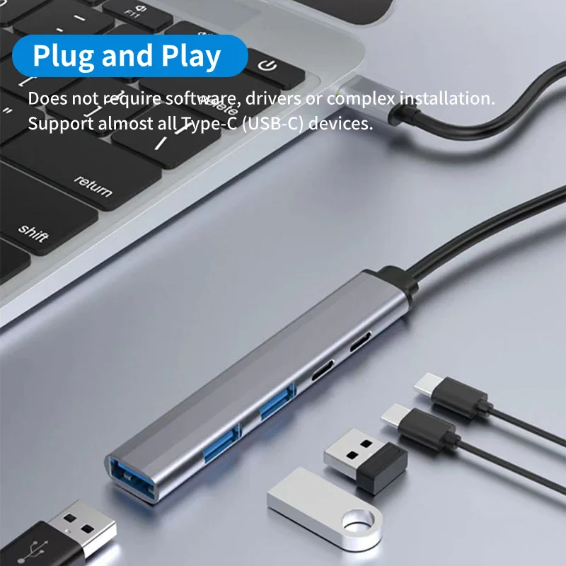 RYRA USB-C 확장 도크, USB 3.0 USB-C 5 포트 멀티 스플리터 어댑터, 맥북 PC 노트북 지지대 PD 65W 고속 충전