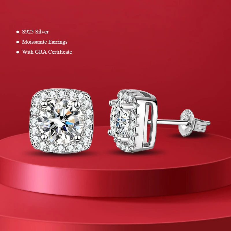 S 0.5-2CT D 컬러 Moissanite 스터드 귀걸이 여성 약혼 파인 패스 테스트 GRA 웨딩 쥬얼리