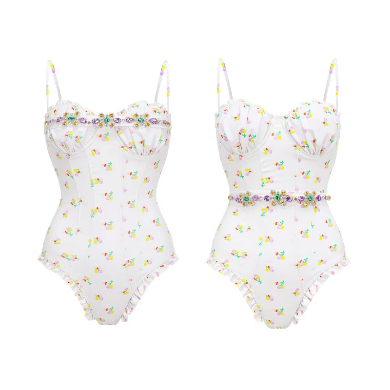2023 New Diamond-encrusted Swimsuit High Waist One-piece Swimsuit Women's Vacation Beach Bikini Biquini Set Swimwear Beachwear