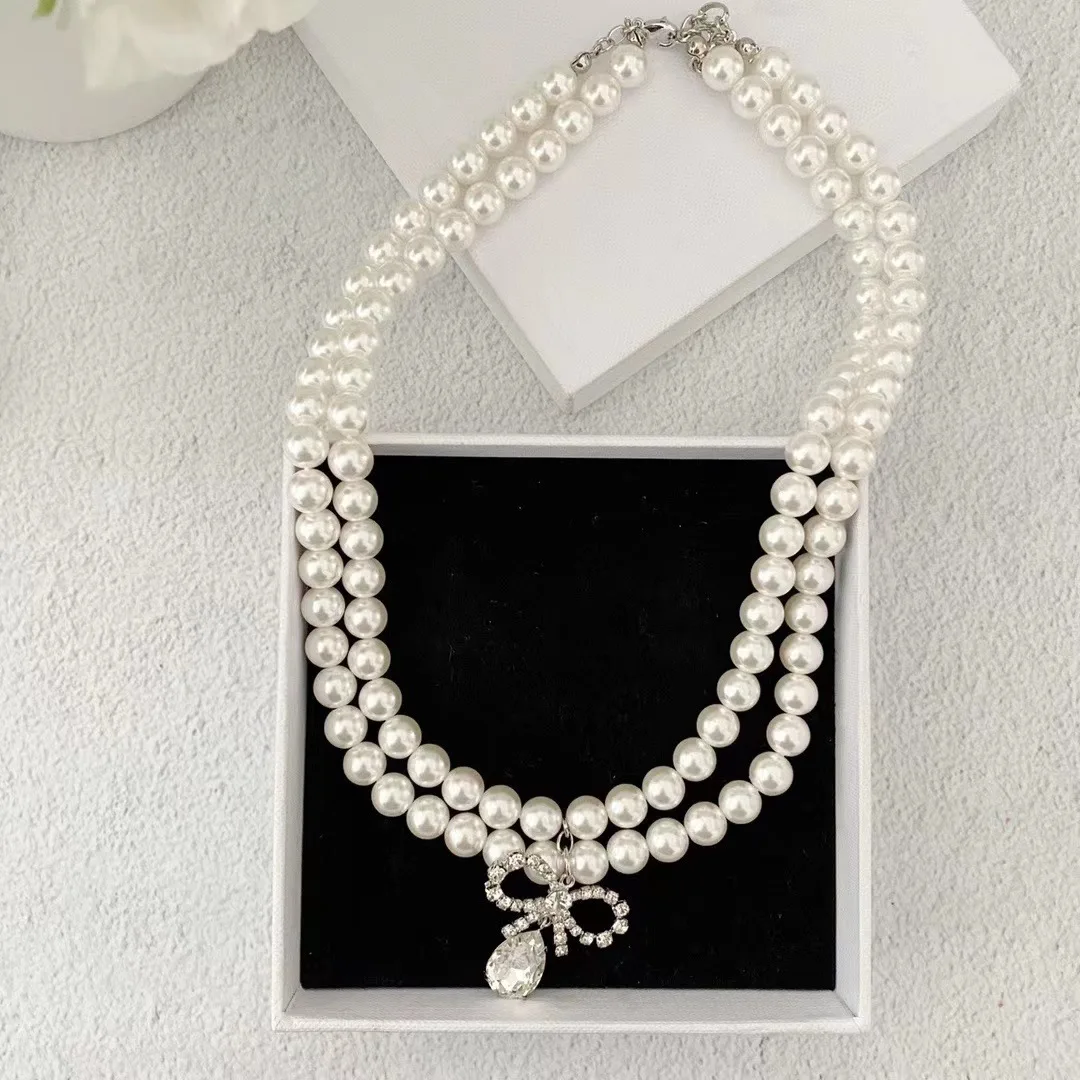 

New European and American style bow pearl temperament necklace