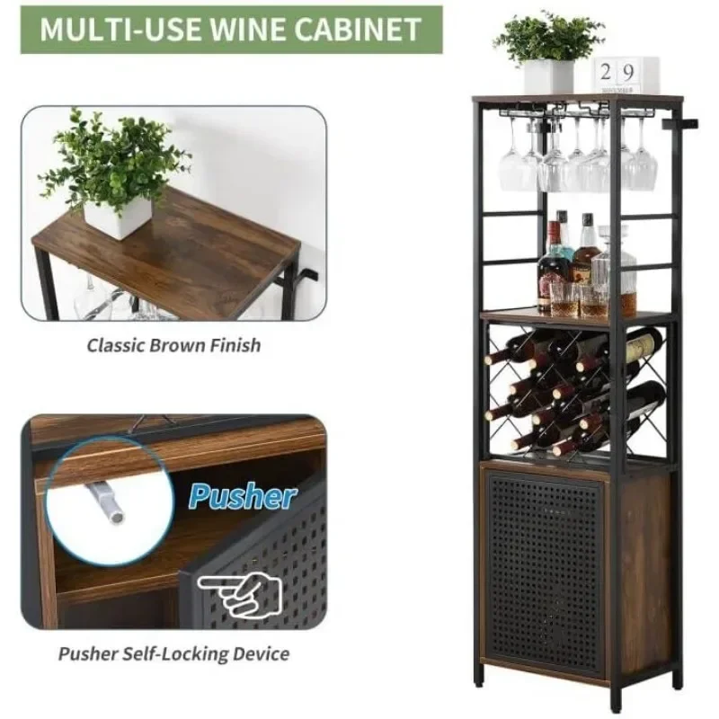 FURNITURE Wine Bar Cabinet for Liquor and Glass, Free Standing Rack, , Floor with Adjustable
