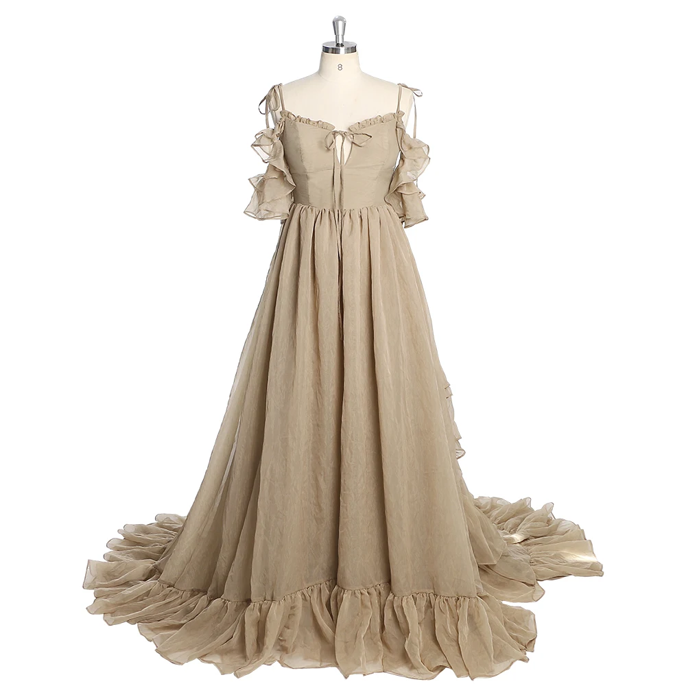 Artel Retro Wave Kiss Light Brown Ruffled High-Slit Dress main image 1