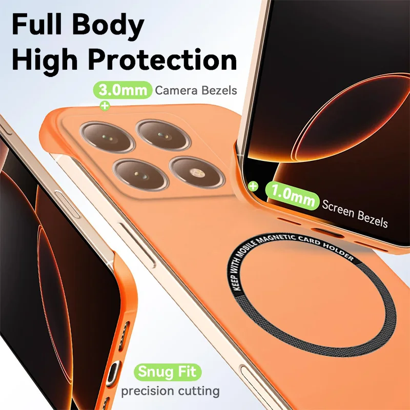 Magnetic Slim Frameless Phone Case - Matte Anti-Scratch Hard Cover, Shockproof Armor