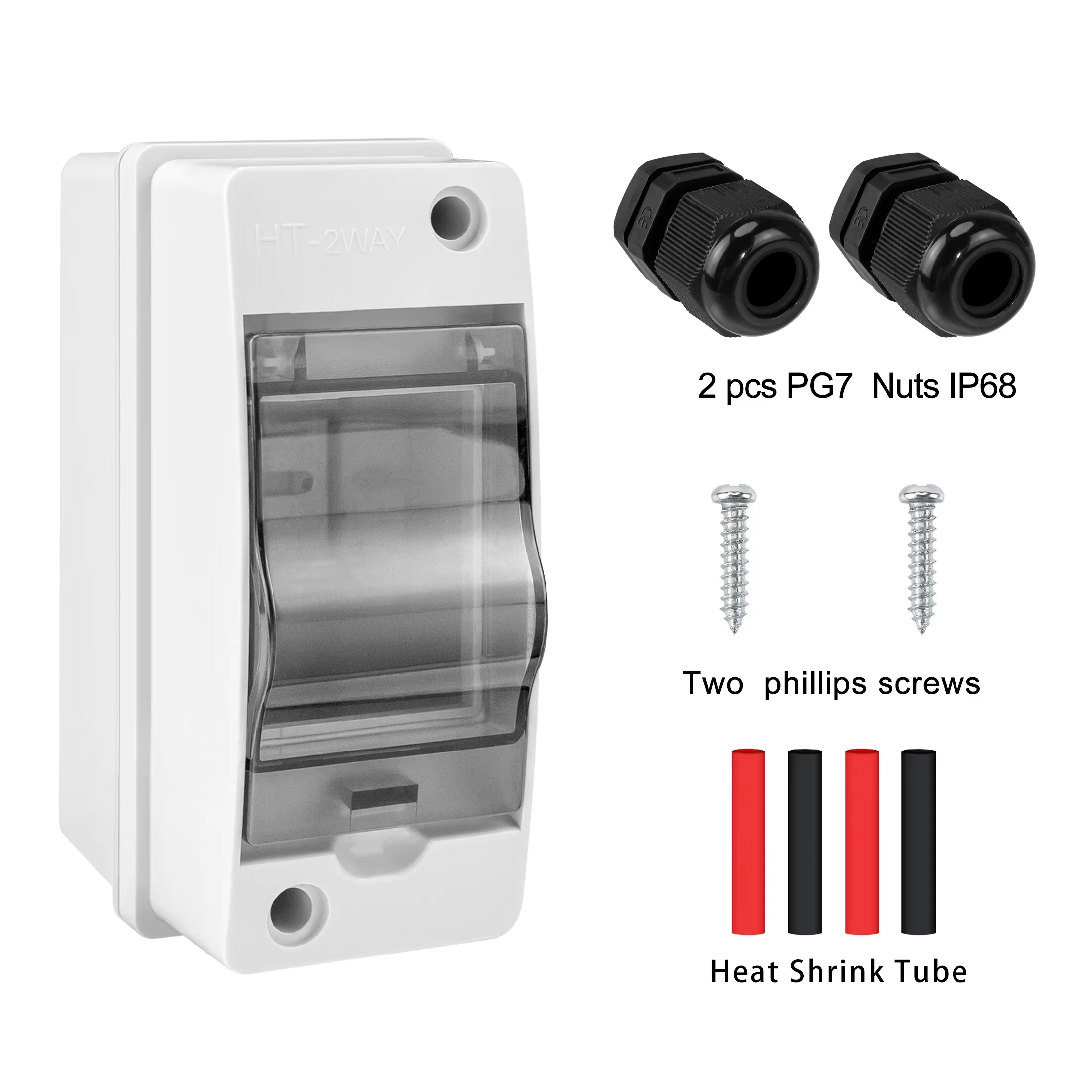 Outdoor Waterproof Electrical Junction Box - 2 Ways, IP65, Durable PC ABS Plastic