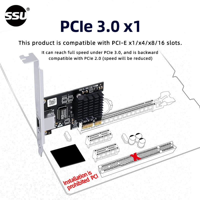 컴퓨터 5G 유선 네트워크 카드 이더넷 5Gbps 데스크탑 PCI-E x1에서 5G 네트워크 어댑터 5000Mbps로, 윈도우 10/11에 적합
