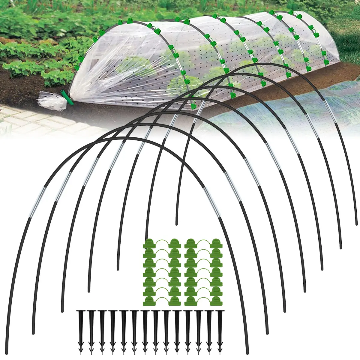 Greenhouse-Hoops-Set-Gardening-Folding-Fiber-Rod-Set-Arch-Shed-Bracket ...