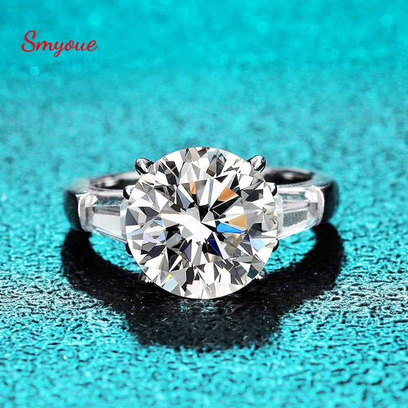 

Smyoue White Gold Plated 5ct Moissanite Diamond Ring for Women Classic Four-claw 100% S925 Silver Ring Double Halo Wedding Ring