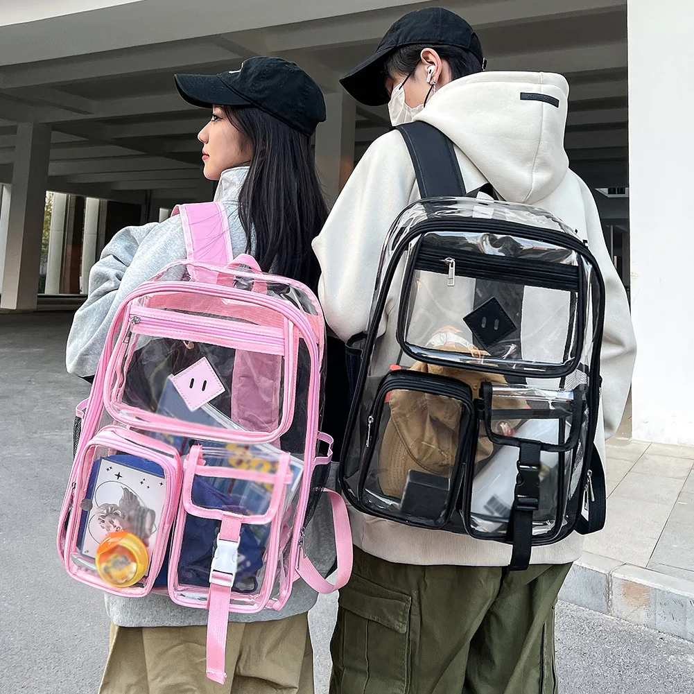 Clear Backpack for School Heavy Duty PVC Transparent Bookbag School Bag for Girls Teens Stadium Approved See Through Backpack 3