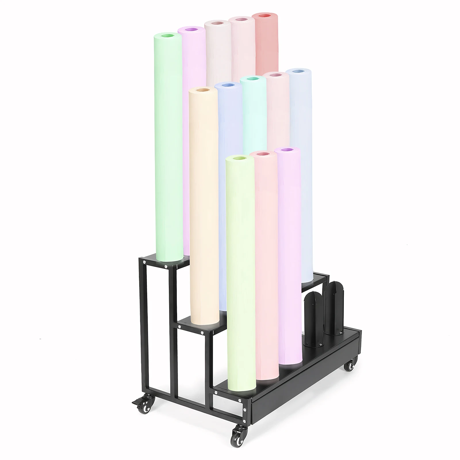 Rolling Organizer Cart 3 Tier Heavy Duty Cold Rolled Steel Black Paint with Lockable Wheels for Fabric Shop Car Decor Home