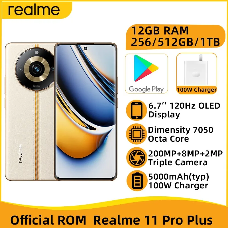 

realme 11 Pro Plus 5G NFC Dimensity 7050 Octa Core 6.7'' 120Hz OLED Display 200MP Triple Camera 5000mAh Battery 100W Charger