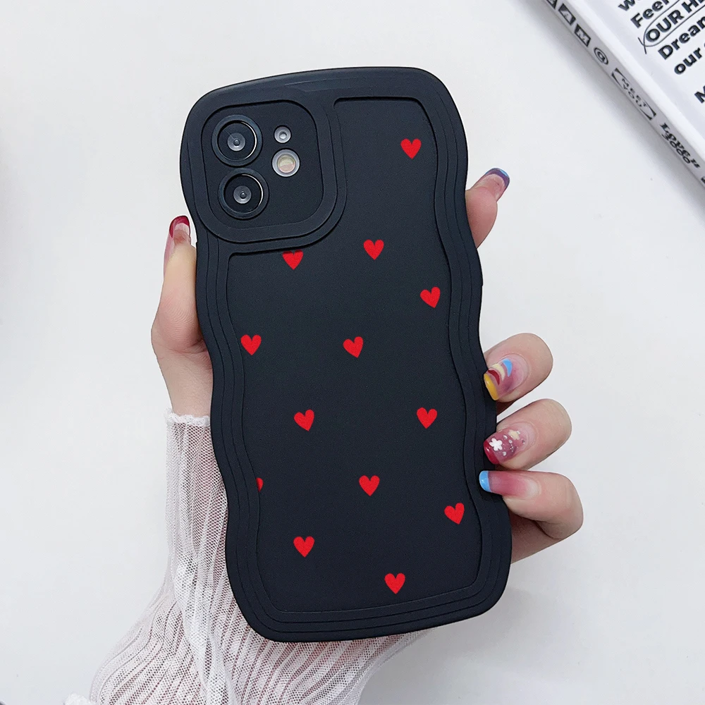 thumbnail image 1 of Funda de teléfono con líneas onduladas suaves y corazón de amor para iPhone 11, funda de silicona para iPhone 13, 12, 14, 16, 15 Pro Max, XR, XS, X, 6, 7, 8 Plus, SE 2020, 1 of 5