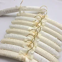 Sponge Clothes Hanger With Hook Silk Satin Fabric Clothes Hanging Clothes Pin Sew Buttons Anti-Slip Wedding Dress White Hangers 1
