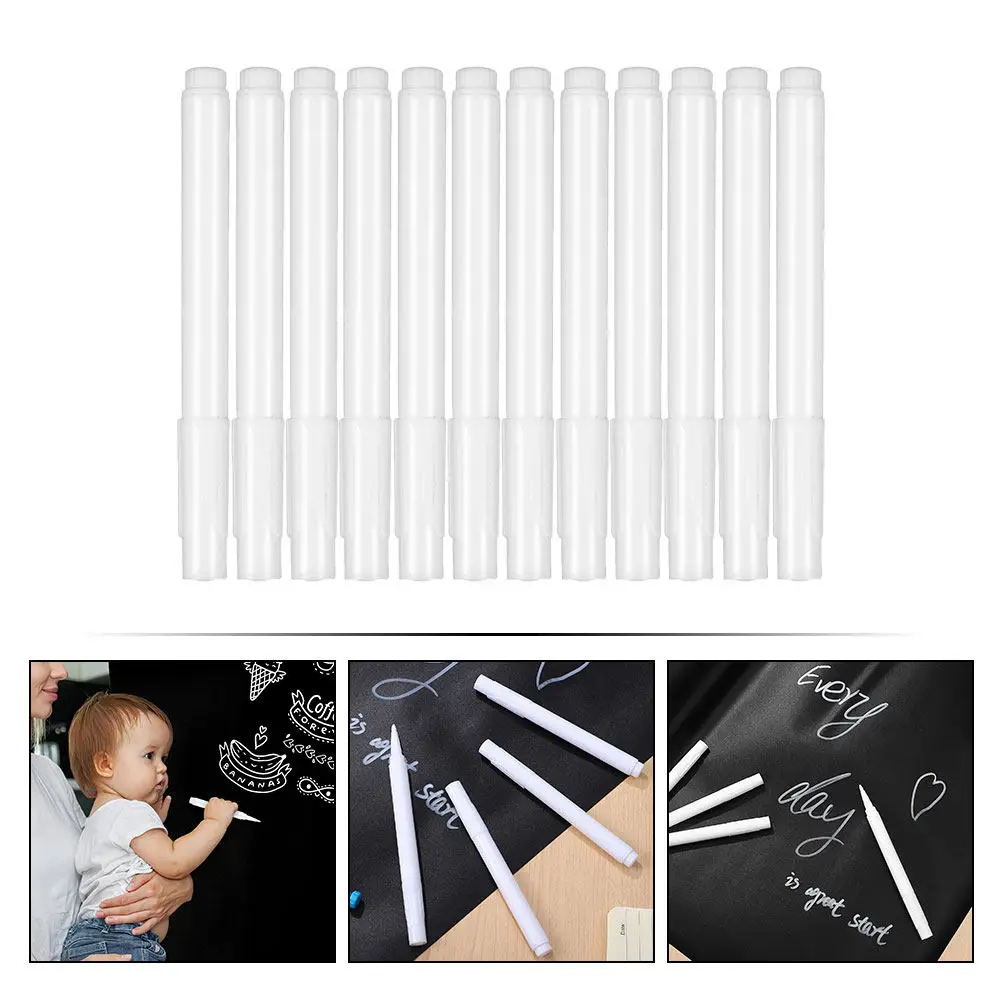 12Pcs 액체 분필 마커 유리 창 쓰기 학교 용품 그리기 및 사무실용 지울 수 있는 흰색 칠판 펜