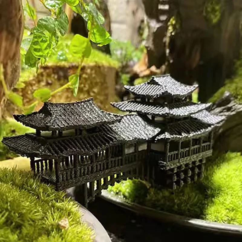 Chinese Style Ancient Architectural Model Decoration, Covered Bridge, 3D Printing, Mini Landscape Bridge, Plastics Ornament, 231