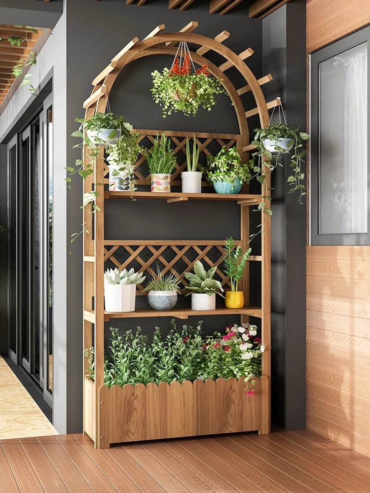 

Anti-corrosion wooden flower shelf balcony shelf living room floor-mounted flowerpot shelf balcony floor-mounted plant shelf